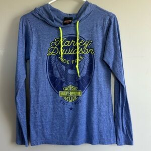 Harley Davidson Authentic Hoodie Size S Blue Neon Green Yellow Long Sleeve